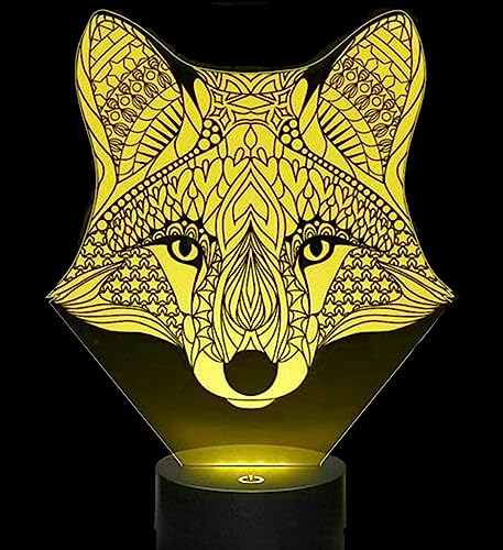 Lámpara de mesa ilusión 3D Fox 16 colores USB miniatura 6