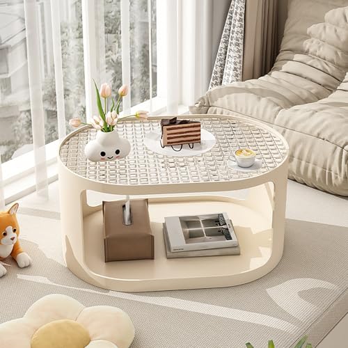 Tables basses en verre blanc ovale pour optimiser les petits salons sans perdre de place