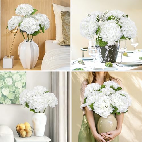 Image of Bassion 4 Pcs 21 inch White Hydrangea Artificial Flowers for Decorations