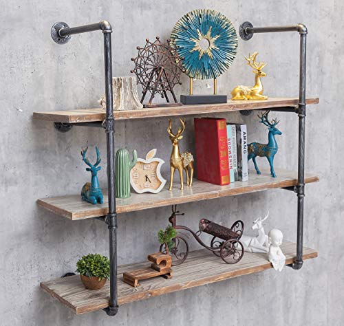 Industrial Wall Mounted Iron Floating Pipe Shelves/Racks/Storage/Bookcases, Diy Open Bookshelves/Shelving For Kitchen/Office, Retro Black,(4-Tier Shelf Brackets,Not Include Planks) #TOP2