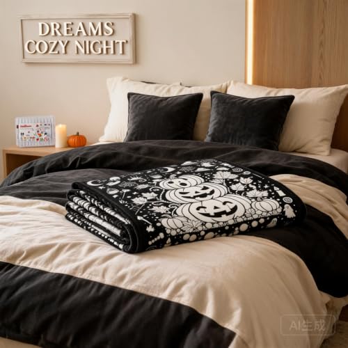 59 X 50 Inch Fringed Halloween Painted Coloring Blanket for Home Decor,A - image 7
