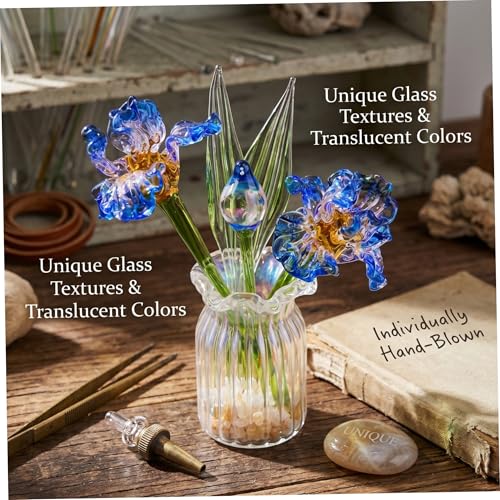 Flores de cristal hechas a mano mini iris azul con jarrón decoración artística 5