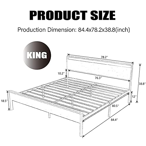 Hoomic King Size Platform Bed Frame With Rustic Headboard, Metal Bed Frame With Strong Slat Support, Mattress Foundation, No Box Spring Needed. Mahogany #TOP5