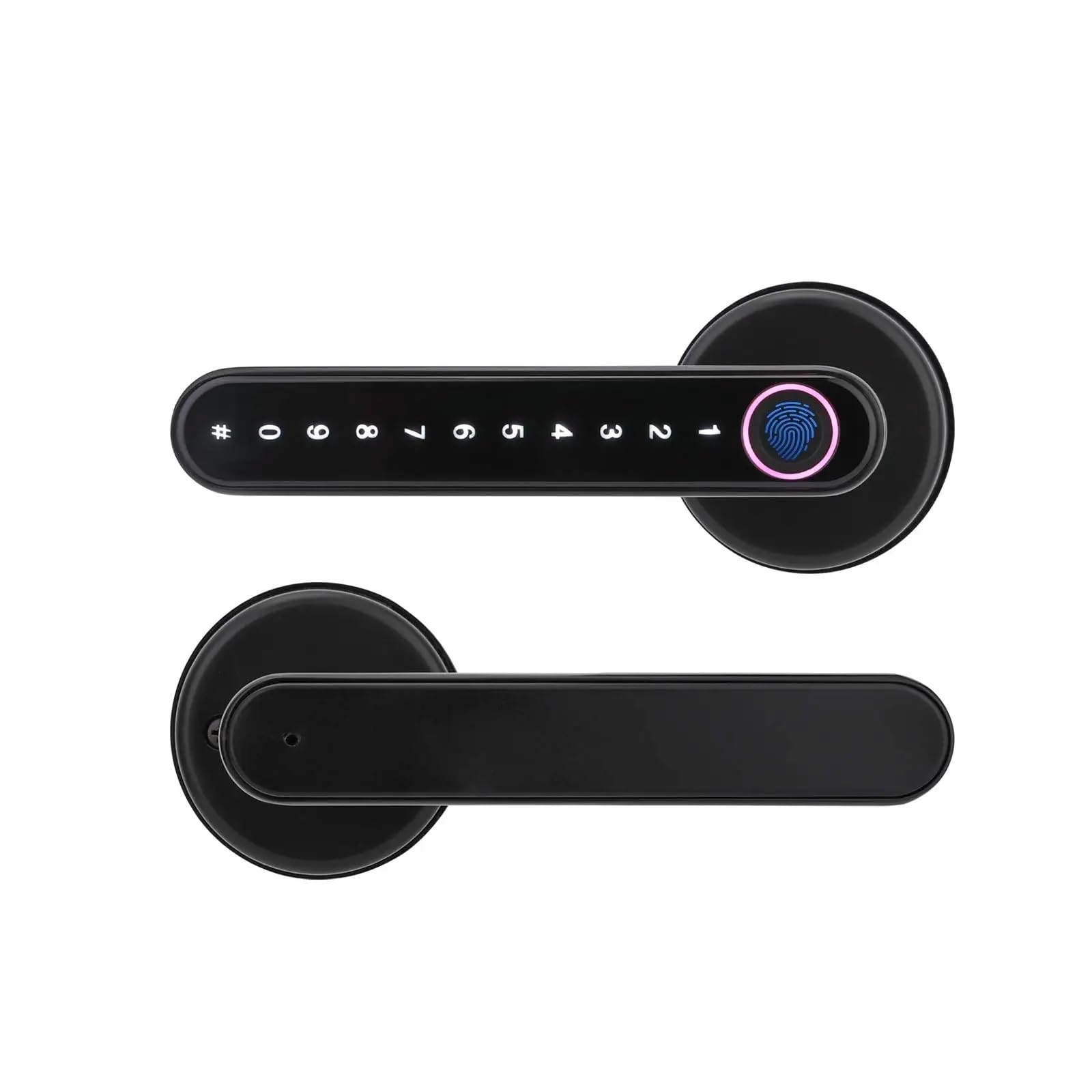 Serrure de porte intelligente Bluetooth noire avec empreinte et clé