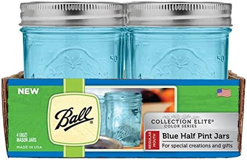 Mason Jars 4- 16 oz. Blue Wide Mouth Jars Wide Mouth Blue Glass Quart Size Mason Jars /6.5in. Tall x 3.7in. Widelids Included