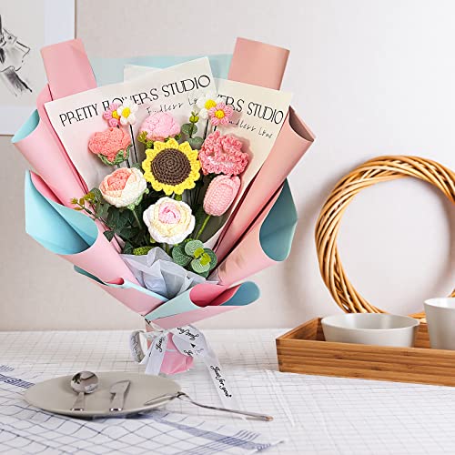 Yoganup Crochet Flower Bouquet, Crochet Flowers, Graduation Flower Bouquet, Knitted Bouquet, Pink Roses, Sunflower, Carnation, Tulip, Preserved Flower For Mother's Day, Valentine's Day, Birthday #TOP4