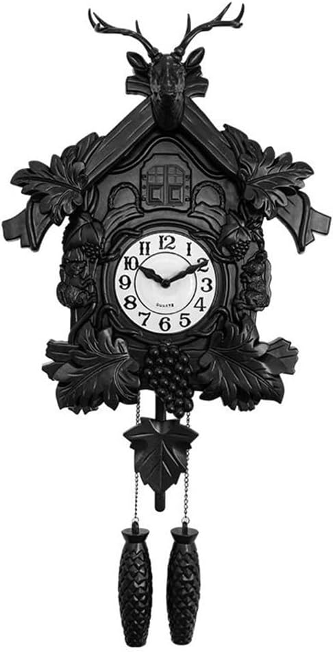 Cuckoo Clocks with Pendulum and Chiming Function, Retro Deer Head Wall Clock, Decorative Coo Coo Clock for Living Room, Bedroom, Wall Clocks Battery Operated(Black)