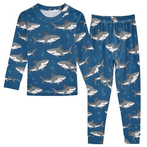 Pajama Sets Long Sleeve Grey Shark Pattern on Blue Soft Comfy Sleepwear 2 Piece PJS 3-8T