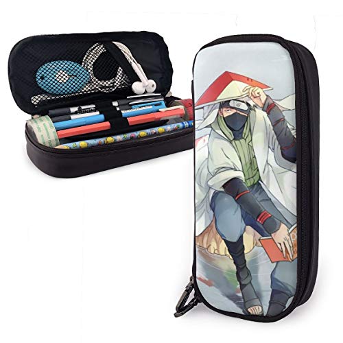 Preisvergleich Produktbild Naruto Kakashi Leder-Federmäppchen, großes Fassungsvermögen, Federmäppchen mit robustem Reißverschluss für Schreibwaren und andere Schulutensilien