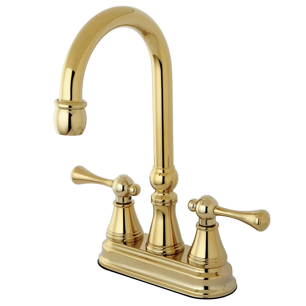 Kingston - Rubinetto a barra in ottone con maniglia in metallo e senza scarico pop-up, in ottone lucido, Ottone lucido, 5-inch Spout Reach
