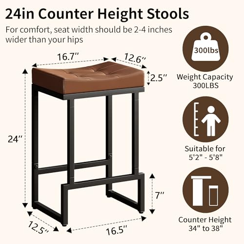 Image of FIRAVOE 24 inch Counter Height Bar Stools Set of 4, Backless Saddle barstools