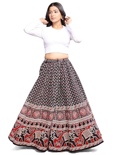Jupe évasée femme coton noir au motif animalier vêtement ethnique raffiné