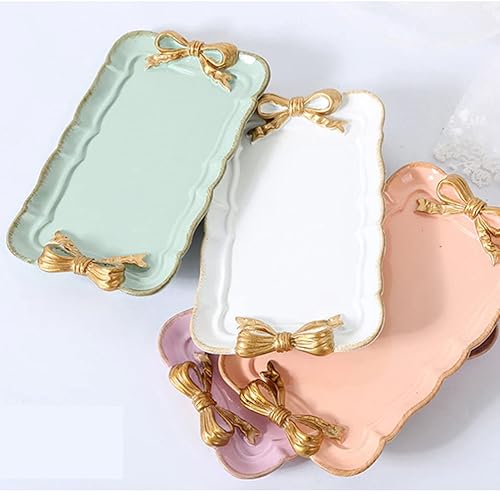 Miniatura 8 de Kichvoe Bandeja retro para joyas y postres con lazo, plato decorativo de resina prémium para decoración del hogar para aperitivos, joyas y verde