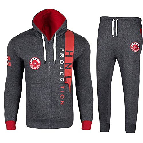 A2Z Men's Athletic Tracksuit Fashion Full HNL Print Contrast Panelled Fleece Zipped Hooded Top Jogging Gym Bottoms