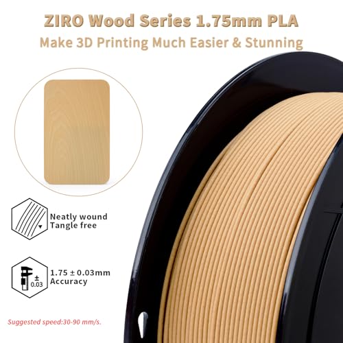 Image of ZIRO 1.75mm PLA Filament, Contain Real Wood Flour, 2.2lbs White Oak Wood | Fit for Most FDM 3D Printer, 1.75mm 1KG Spool, Dimensional Accuracy + /-0.03mm, Colorful PLA FilamenT