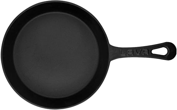 Cast Iron Frying Pan with Lava Wood Handle, Round, Suitable for All Stoves Including Induction