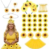 May Huang Disfraz de girasol para mujer, disfraz de carnaval, girasol, falda de tul amarilla, decoración de girasol, diadema, pendientes, collares para carnaval