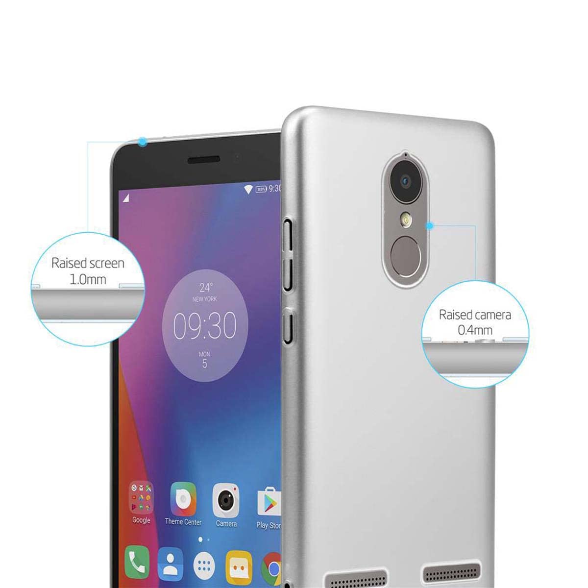 Cadorabo Case works with Lenovo K6 / K6 POWER in METAL SILVER - Shockproof and Scratch Resistent Plastic Hard Cover - Ultra Slim Protective Shell Bumper Back Skin