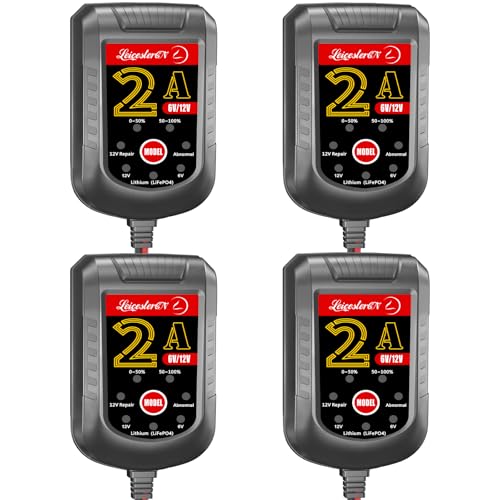Image of 4 Pack Battery Charger 2A 6V 12V, Trickle Charger and Maintainer with Pulse Repair, Automatic Float Charger for Car Motorcycle Boat Lawn Mower ATV RV, 10FT Cable, LiFePO4 Lithium AGM Gel Lead Acid