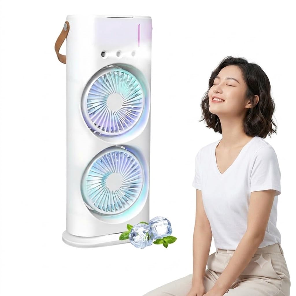 DRUMSTONE {Luxurious 5 Year Warranty} USB Rechargeable 4000mAh Mini Air Cooler Fan with Spray Mist, 280ml Water Tank, Ice Cooling, LED Night Light Button & Remote Control, Portable Personal Air Cooler-image-44