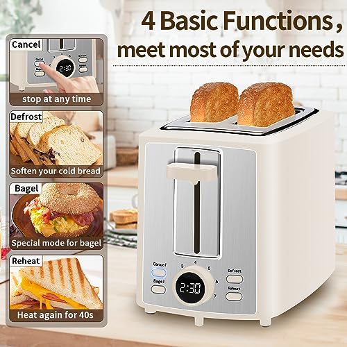 Image of SEEDEEM Toaster for 2 Slices, Toaster with LCD Display, 7 Shadow Settings, 3.5 cm Extra Wide Slotted Refraction Toaster Bagel, Defrost Function, Removable Crumb Compartment, 900 W