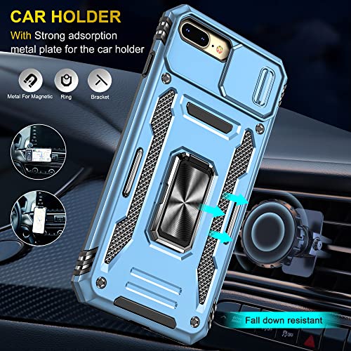 Image of Slide Camera Cover with Ring Holder Mobile Phone Case Cover for iPhone 7 Plus / 8 Plus (Blue)