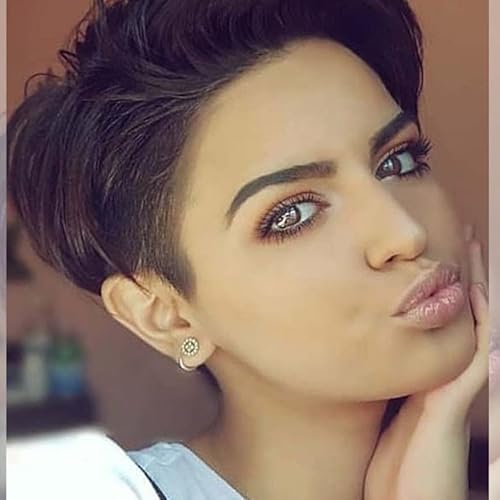 Silver Grey Short Pixie Straight Bob Human Hair Lace Wigs