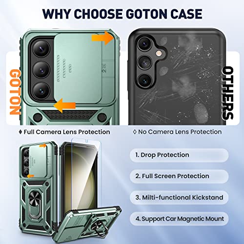 Goton For Samsung Galaxy S23 Kickstand Case With Screen Protector, S23 Phone Case With Slide Camera Cover, Heavy Duty Military Grade Shockproof Rugged Bumper For Galaxy S23 Case Green #TOP2