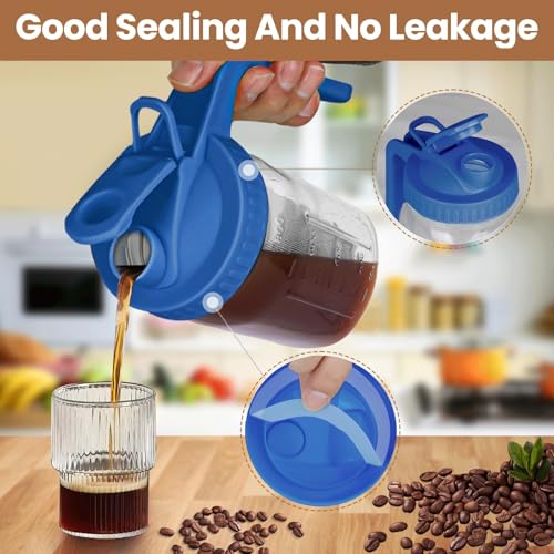 Image of Cold Brew Coffee Maker, 32oz Cold Brew Pitcher with Stainless Steel Super Dense Filter,BPA Free Sturdy Mason jar for Iced Coffee,Iced Tea, Lemonade-Blue