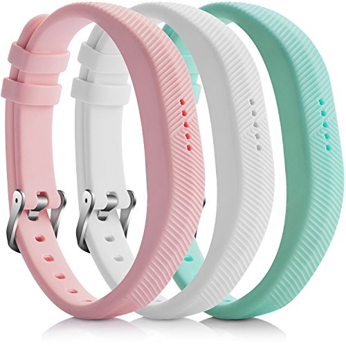 iBREK for Fitbit Flex 2 Replacement Bands, Soft Silicone Adjustable Accessory Wristband for Women Man (No Tracker)-3 Pack:Light Pink&White&Teal