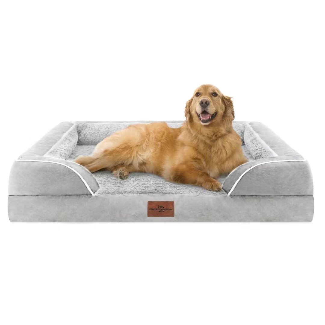 Comfort Expression Orthopedic Dog Bed for Extra Large Dogs 42x30 Inch, Waterproof Egg Crate Foam XL Pet Bed with Removable Bolsters, Dog Couch with