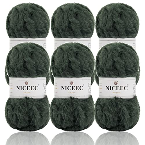 Image of NICEEC Faux Fur Yarn Super Soft, Chunky & Fluffy, Eyelash Yarn for Crochet & Knitting(Total Length 210yds /10.6oz) - Olive /300g