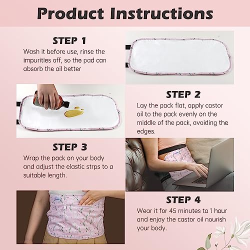 Image of 2 Pack Castor Oil Pack Wrap Organic Cotton for Liver Detox, Reusable Castor Oil Compress Highly Absorbent Anti Oil Leak（Oil are Not Include）
