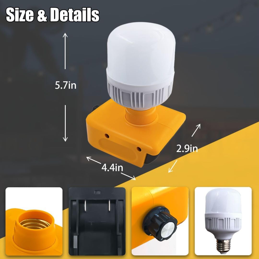 Cordless Work Light for Dewalt 20V with LED Bulb, 12W 1300LM Protable LED Flood, 6500K Cool White Light for Indoor Outdoor Use(Battery Not Included)
