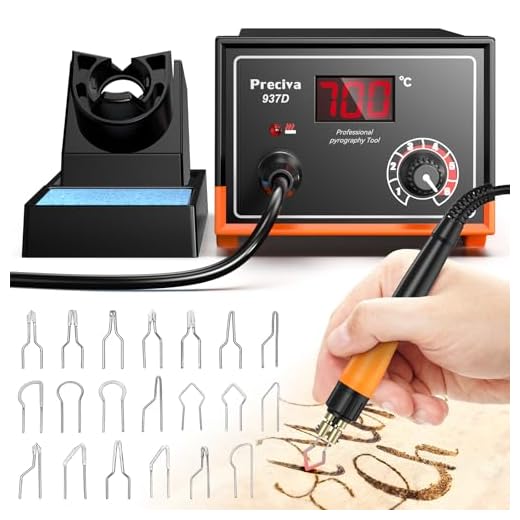 Preciva Brandmalstation,937D Brandmalerei Set Digitalanzeige Pyrographie-Lötstation,Temperaturbereich 250°C-700°C, ausgestattet mit 20 Pyrographieköpfen unterschiedlicher Form, geeignet für Holz,Usw