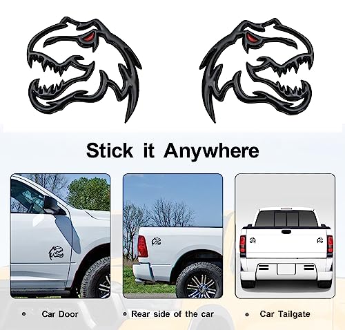 Image of A Pair Redeye Dinosaur Metal Emblem for Dodge RAM TRX 1500 2500 3500 Charger Challenger (Red Eye)