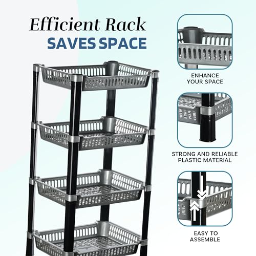 Image of Urbane Home Pack of 5 Multipurpose Kitchen Organizer /Storage Rack | 4-Layer Onion Stand for Kitchen | Vessels & Vegetable Organiser | Silver