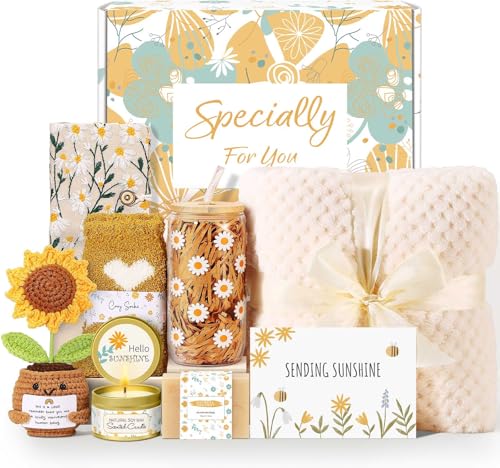 Self Care Gifts for Women Gift Baskets,Sending Sunshine Thinking of You Care Package Spa Gift Sets, Mothers Day Birthday Gifts for Women Mom Sister Wife Grandma Best Friends Her - Ivory