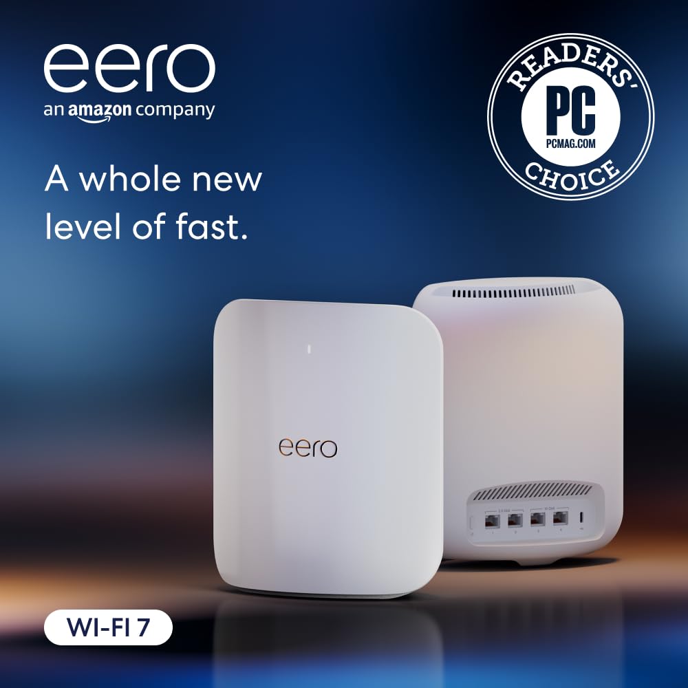 Amazon eero Max 7 mesh wifi system (newest model) - Supports internet plans up to 10 Gbps, Coverage up to 5,000 sq. ft., Connect 500+ devices, 2-pack