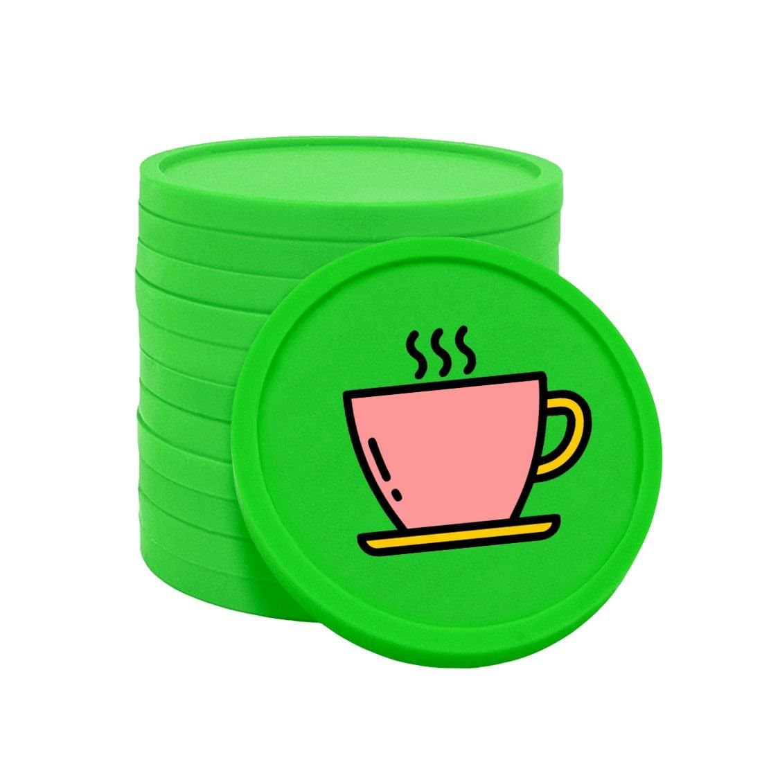 CombiCraft Plastic Tokens with Coffee Cup Print in Green - 100 Pieces per Pack - 29 mm Diameter - Ideal as Payment Methods for Events