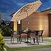 SMUG 10FT 3-Tier Solar Patio Umbrella with 32 LED Lights, Outdoor Umbrellas with Push Button Tilt and Crank, Tilting Table Umbrella with 8 Sturdy Ribs for Market, Beach, Pool, Garden, Deck, Backyard, Terrace, Restaurant, UV Protection, Khaki