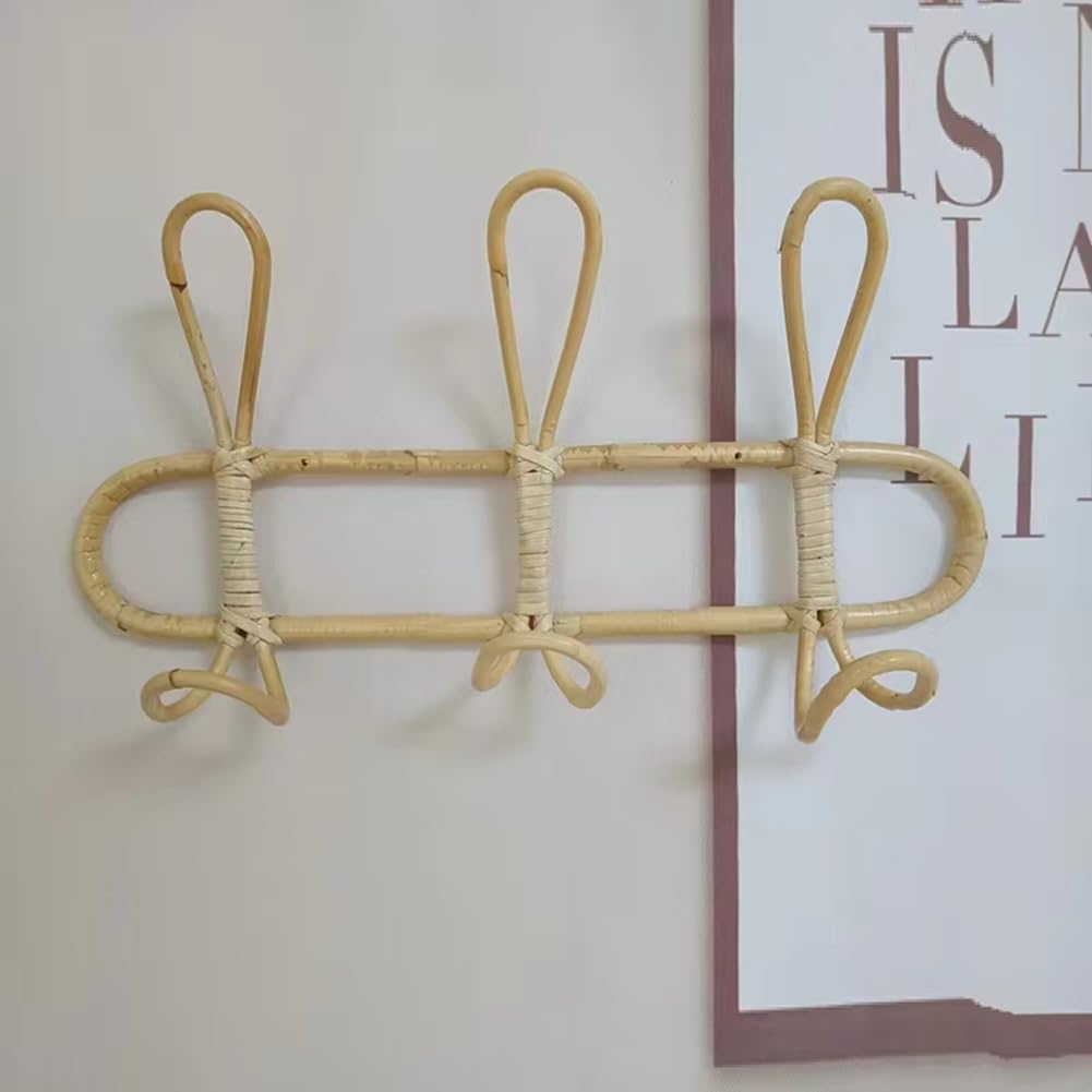 Crochets Muraux en Rotin - Cintre Décoratif pour Chambre d'enfant, Organisateur de Vêtements et de Chapeaux, Support de Rangement Suspendu pour Vêtements d'enfants A