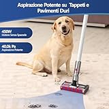 40KPa/450W Aspirapolvere Senza Fili Potente, 60Min Scopa Elettrica Senza Fili Mantiene Casa, Ultra-silenzioso LED Smart Anti-Avvolgimento Aspirapolvere spazzola per Pavimenti Tappeti Peli di Animalili