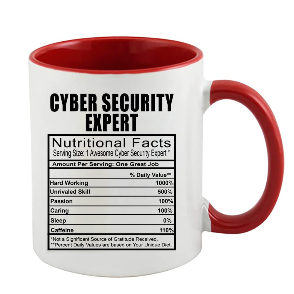 Cyber Security Expert Nutritional Fact Professionals, Birthday, Graduation, Thank You Gift, Coffee, Tea 11oz Inside Coloured Ceramic Mug. (Red)