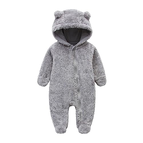 Image of Newborn Baby Snowsuit Fleece Lined Onesie Outfits Warm Hooded Romper for Infant