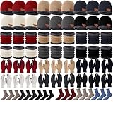 Suhine 90 Pcs Winter Beanie Hat Scarf Gloves Sock Earmuff Bulk Mens Warm Fleece Knit Warmer Pack Donation Charity Care Bundle, Modern Color, One Size