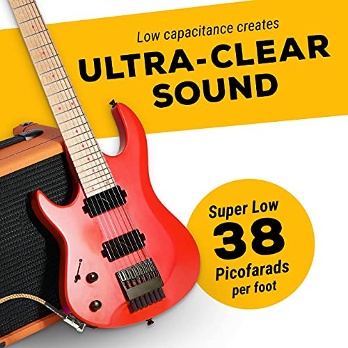 Image of GLS Audio Instrument Cable 10 Ft Electric Guitar Cable Braided Brown /Yellow | Straight to Right Angle 1 /4 Inch TS, Oxygen-Free Copper, Braided Tweed Jacket, Male-to-Male Wired Amp Cord for Amplifier