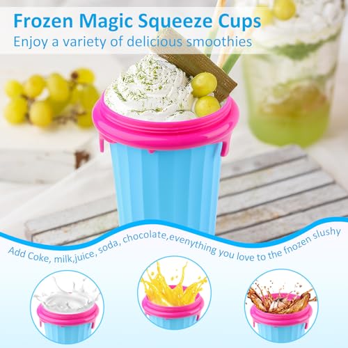 RISVOWO Slushy Becher, Slush Cup mit Strohhalmlöffel, 500ml Silikon Slushy Maker Becher, Tragbarer Slush Machine für Familienfeiern, Partys im Freien, Bars usw (Blau) – Bild 6