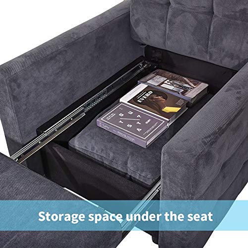URRED Convertible Chair Sleeper Bed, Pull Out Sleeper Chair Armchair Bed with Storage Space, Wooden Frame, Linen Fabric (Gray)