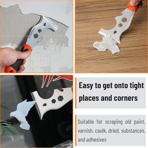 Bates- Paint Scraper Set, 2 Pack, 12 in 1 Painters Tool with 1.5" Stainless Steel Putty Knife, Rubber Handle, Paint Scrapers for Wood, Painters Knife, Paint Scraper for Painting, Metal Scraper - Image 7